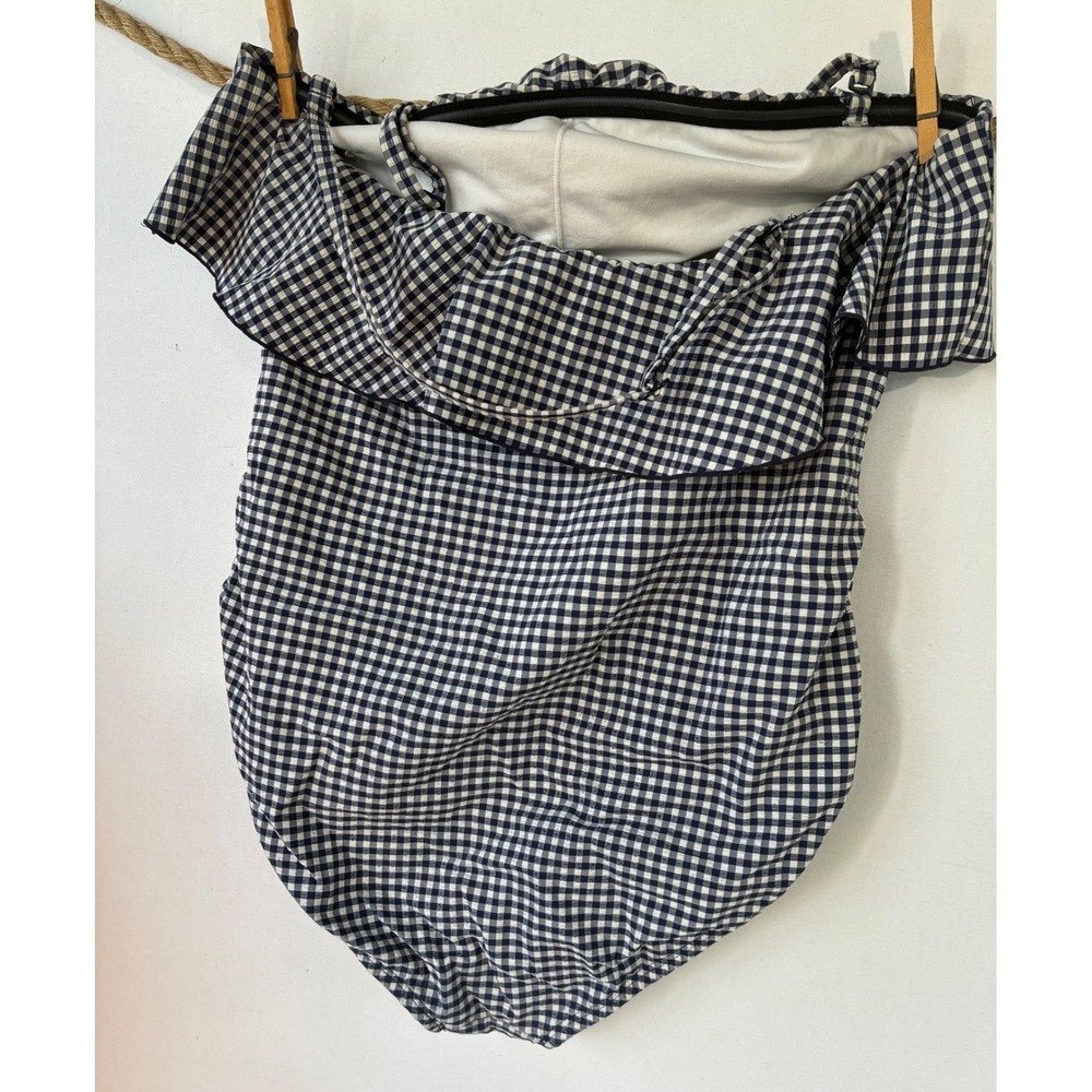 Kona Sol One Piece Swimsuit Gingham Ruffle Womens L Navy White Excellent